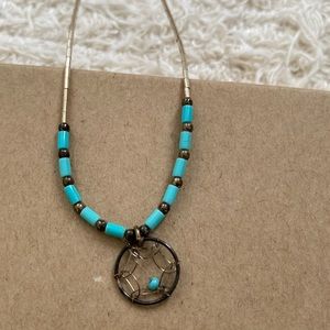 Silver turquoise dream catcher necklace